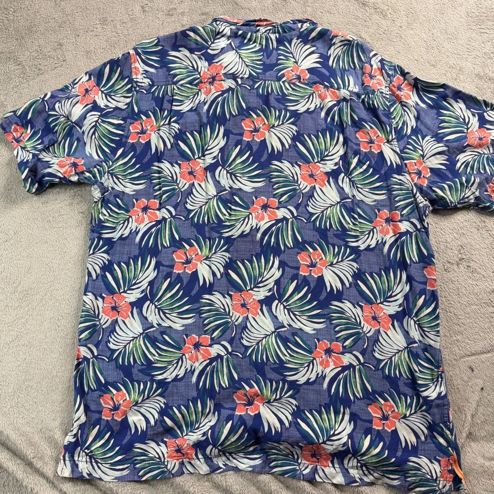 Tommy Bahama Mens XLT Blue Tropical Floral Palm Rayon Short Sleeve Camp Shirt